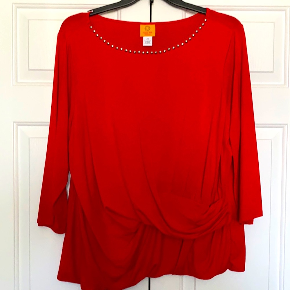 Ruby Rd Woman red top with silver studding